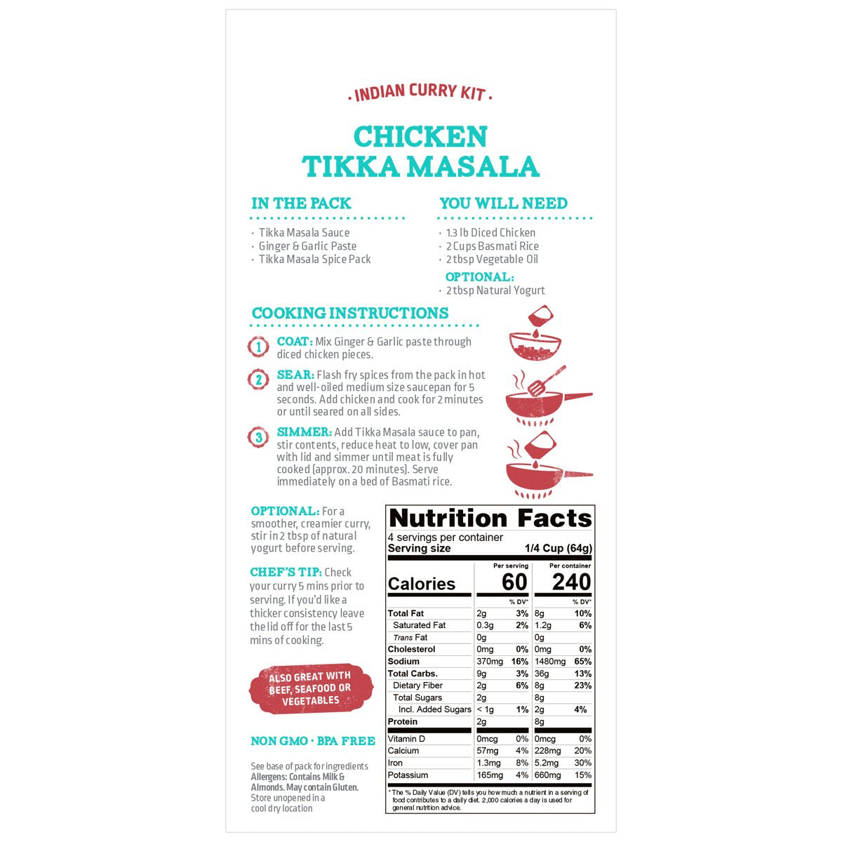 미국직구 255g 2팩 / (2 pack) Street Kitchen Chicken Tikka Masala Indian Meal Kit, 255g, Sh 3