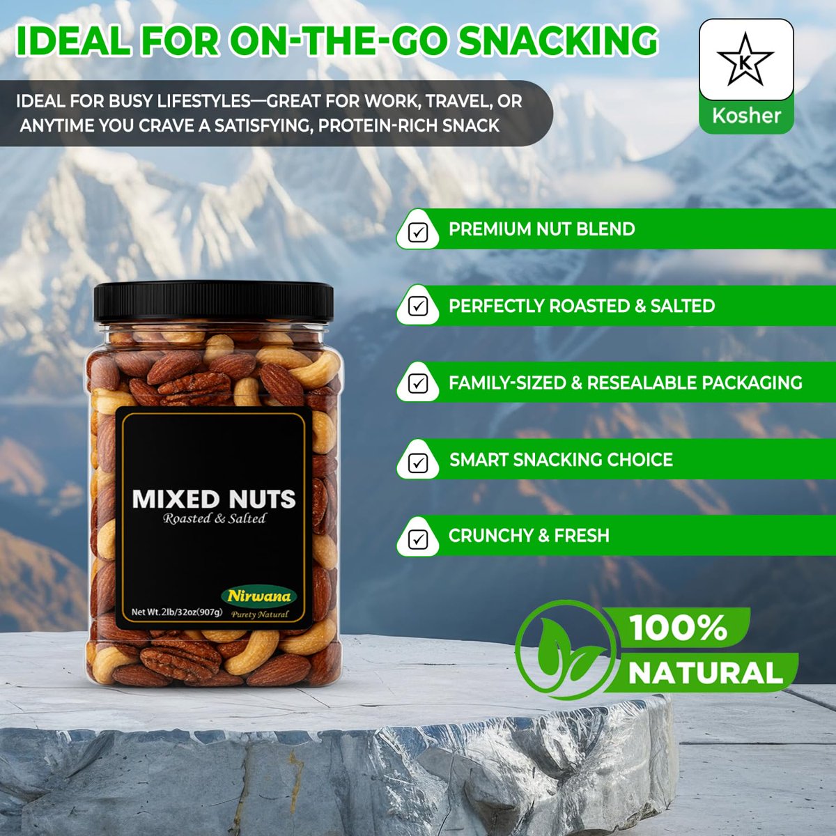 미국직구 Nirwana Mix 견과 907g / Nirwana Mix Nuts Roasted & Salted Premium Nut Blend in Resealab 3
