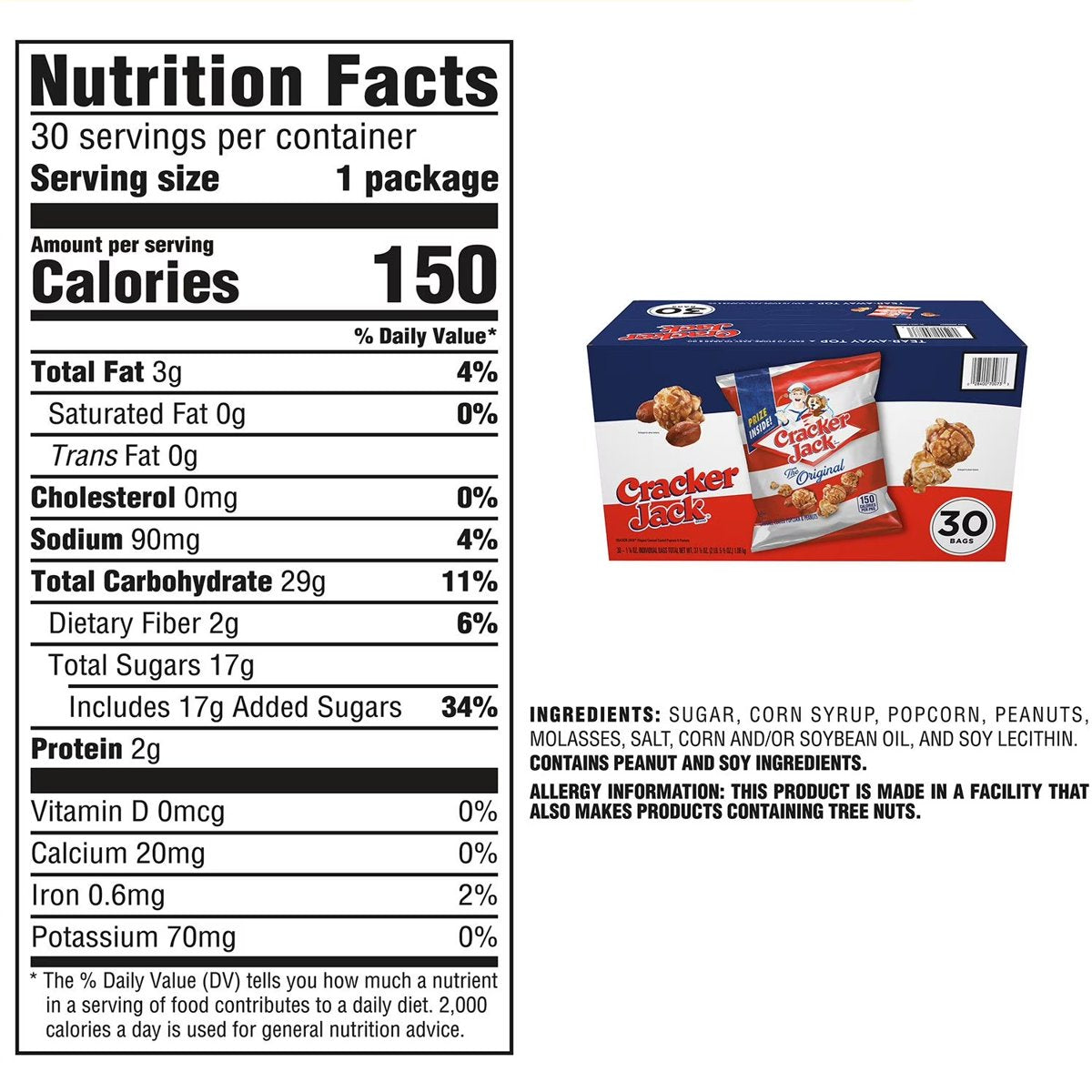 미국직구 Cracker Jack 견과 35g 2팩 / Cracker Jack Original Caramel Coated Popcorn and Peanuts 35g 3