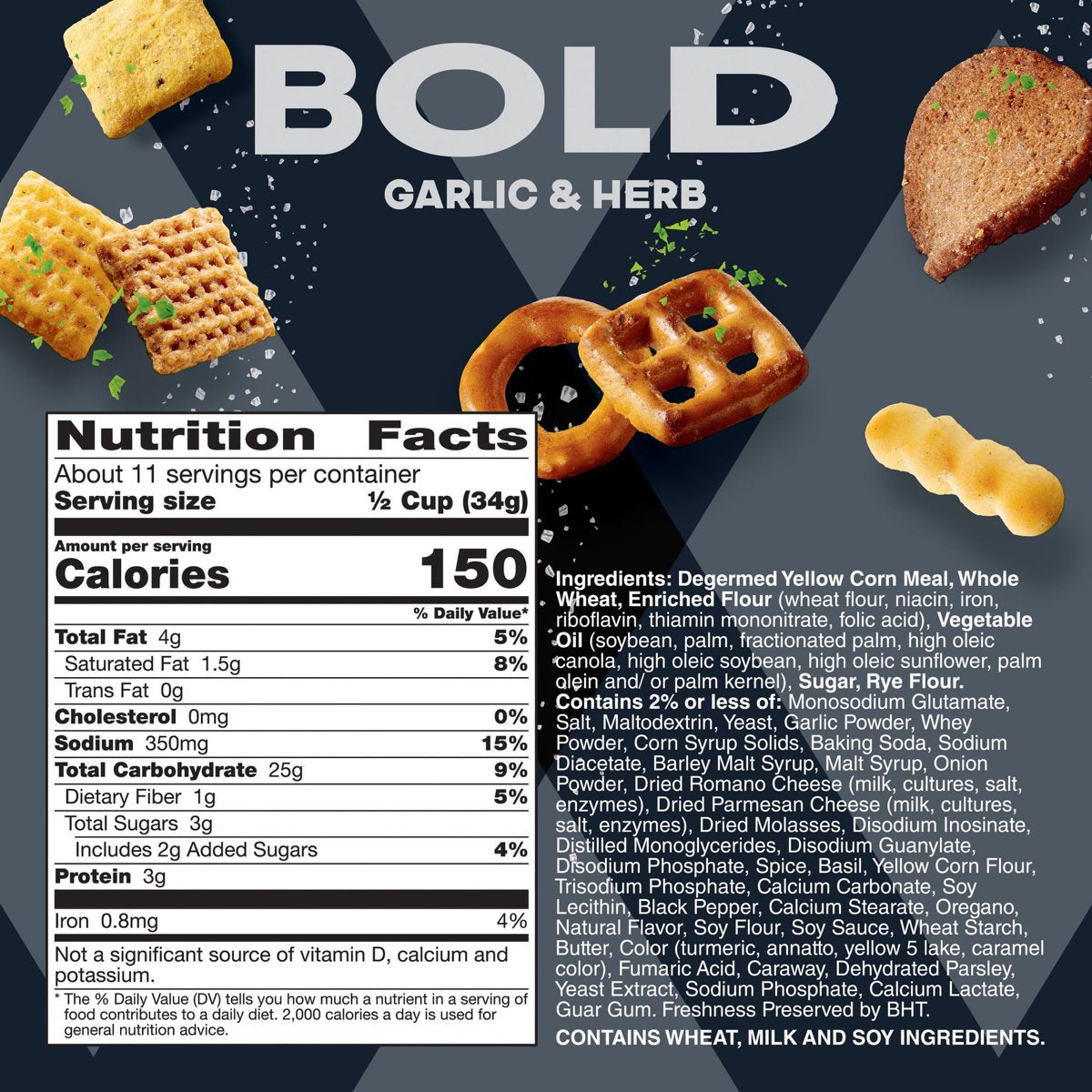 미국직구 Chex Mix Bold 383g / Chex Mix Bold Garlic and Herb Snack Mix, Family Size, Snacks, 38 4