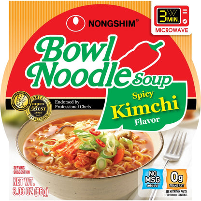 미국직구 Nongshim Bowl Noodle Soup, Spicy Kimchi Ramen, 3.03 oz, 18 ct