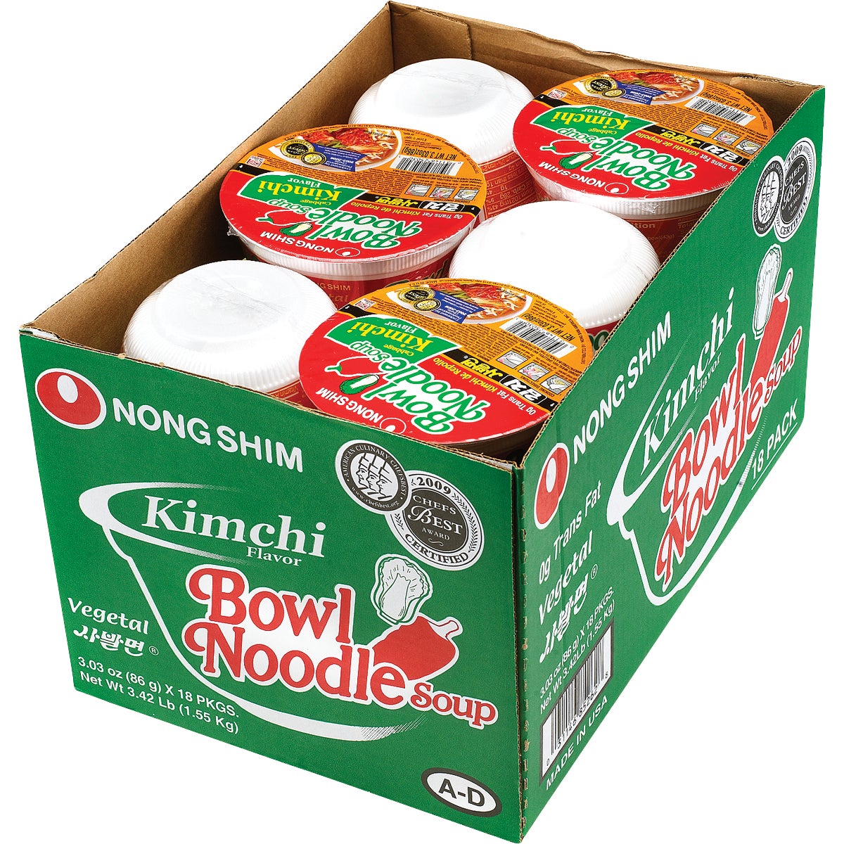 미국직구 Nongshim Bowl Noodle Soup, Spicy Kimchi Ramen, 3.03 oz, 18 ct