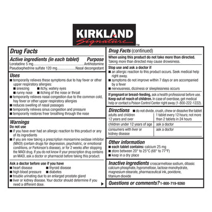 미국직구 커클랜드 알레르기약 Kirkland Signature AllerClear-D Indoor/Outdoor Allergy Tablets