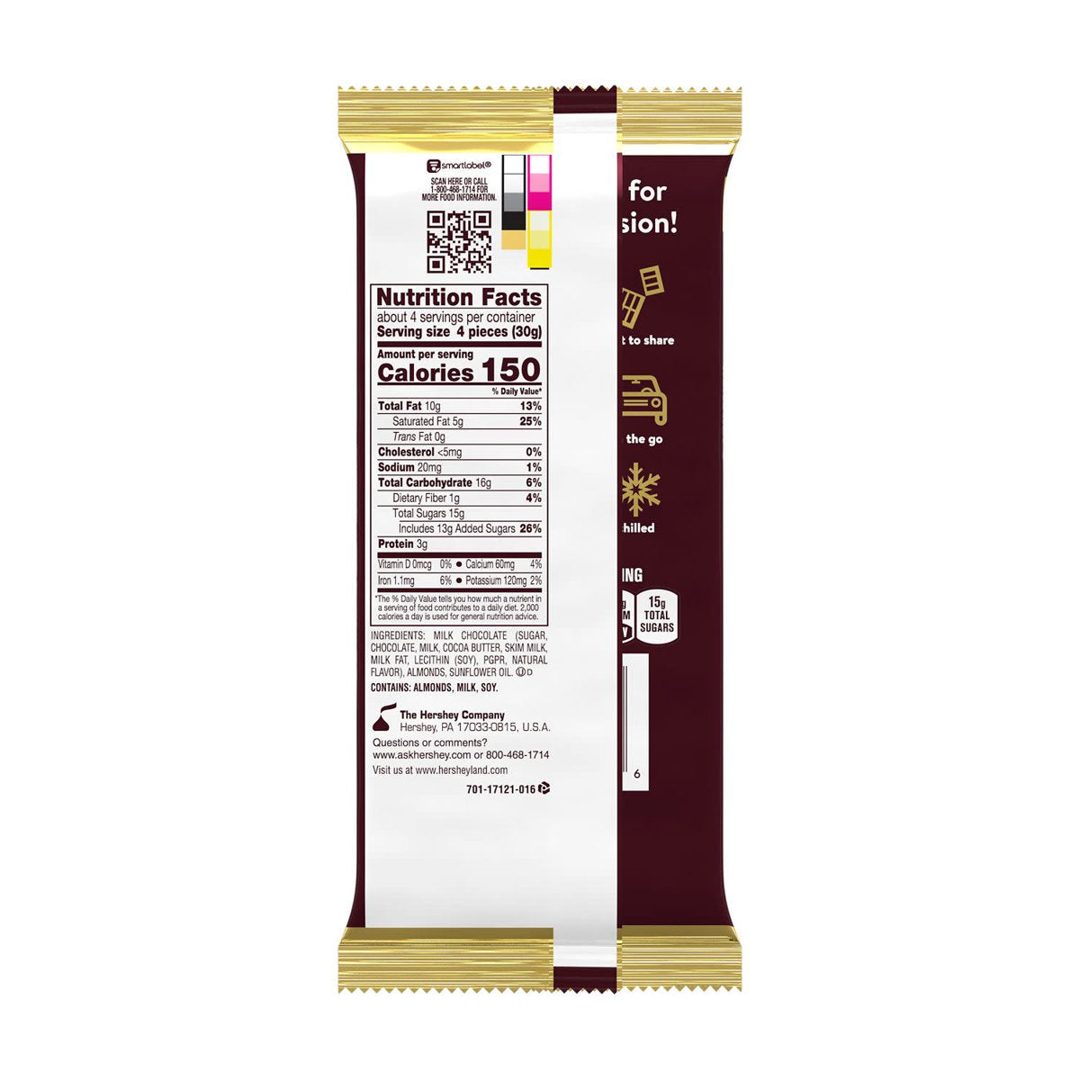 미국직구 Hershey's 초콜릿 120g 2팩 / Hershey's Milk Chocolate with Almonds XL Candy, Bar 120g, 16  3