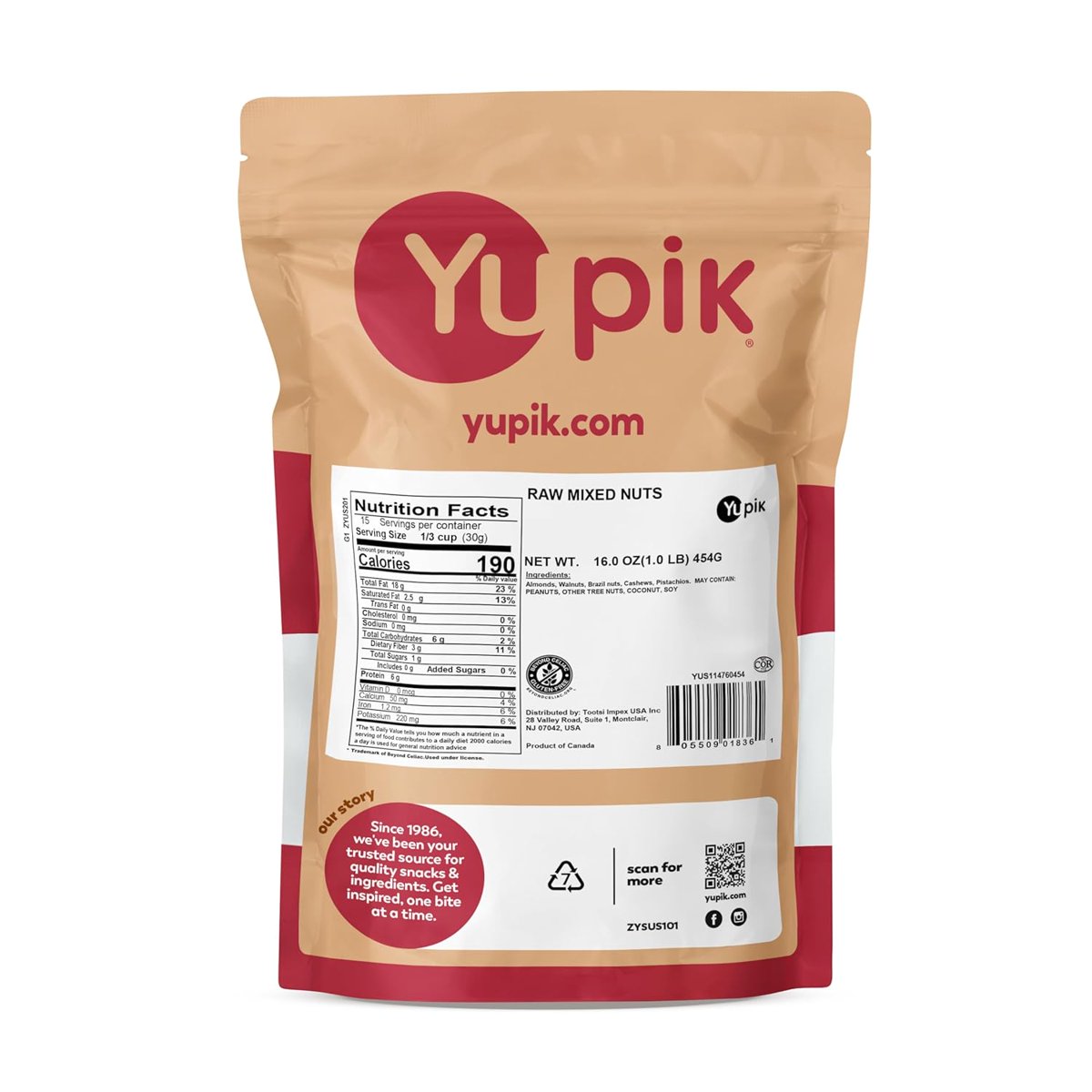 미국직구 2 Pack Yupik 견과 57g 2팩 / 2 Pack | Yupik Raw Mix Nuts, 1 Bag, 1 lb, with Bybies Trail  2