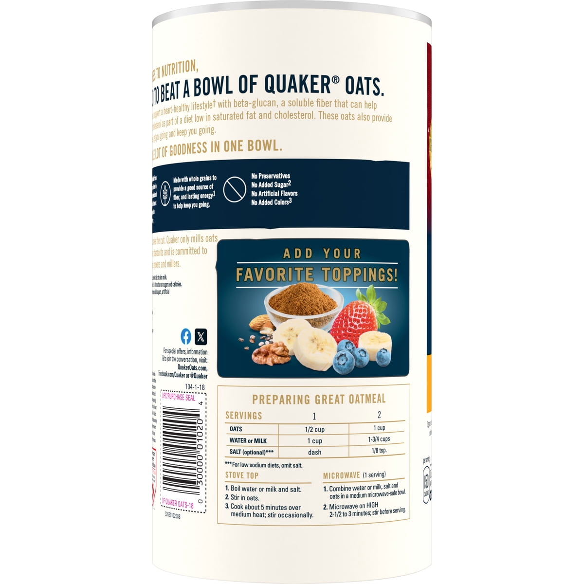 미국직구 Quaker Oats Old 510g 2팩 / Quaker Oats Old Fashioned 100% Whole Grain Oatmeal, 510g Ca 2