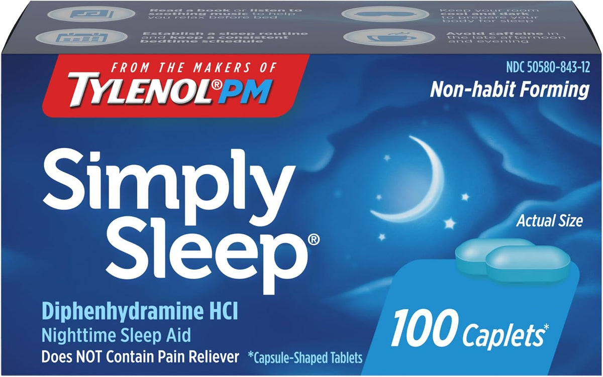미국직구 타이레놀 심플리슬립 수면유도제 100정 Tylenol Simply Sleep Caplets, 25 mg Diphenhydramine HCl, 100 Count
