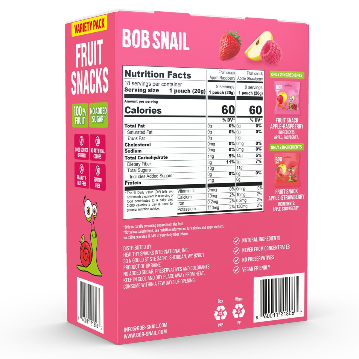 미국직구 Bob Snail Fruit 20g / Bob Snail Fruit Snacks Variety Pack, Apple-Strawberry & Apple-R 2