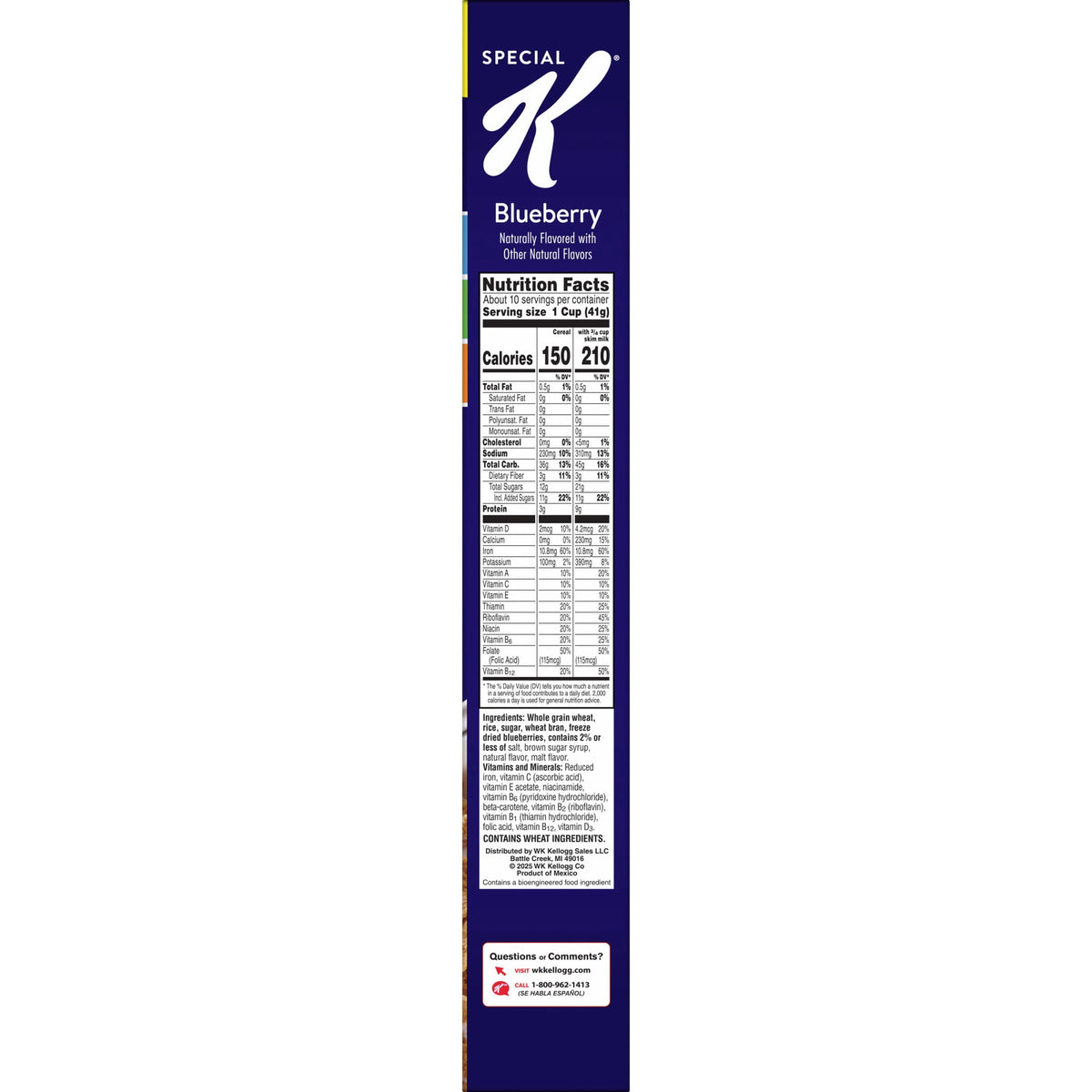 미국직구 스페셜K Kellogg's  Blueberry Breakfast Cereal, Good Source of Fiber, Family Size, 15.5  oz