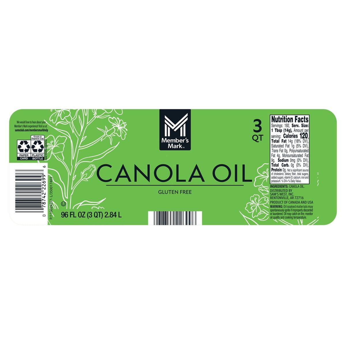 미국직구 멤버스마크 5.7L / Member's Mark Canola Oil, 5.7L 4