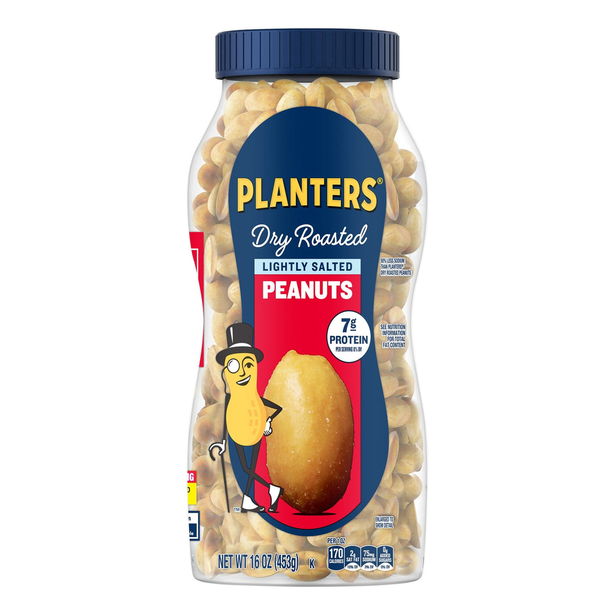 미국직구 플랜터스 Lightly Salted Dry Roasted Peanuts, 7g Protein (8% DV) per serving, Plant Based Protein Snacks for Adults, 16 oz Resealable Jar