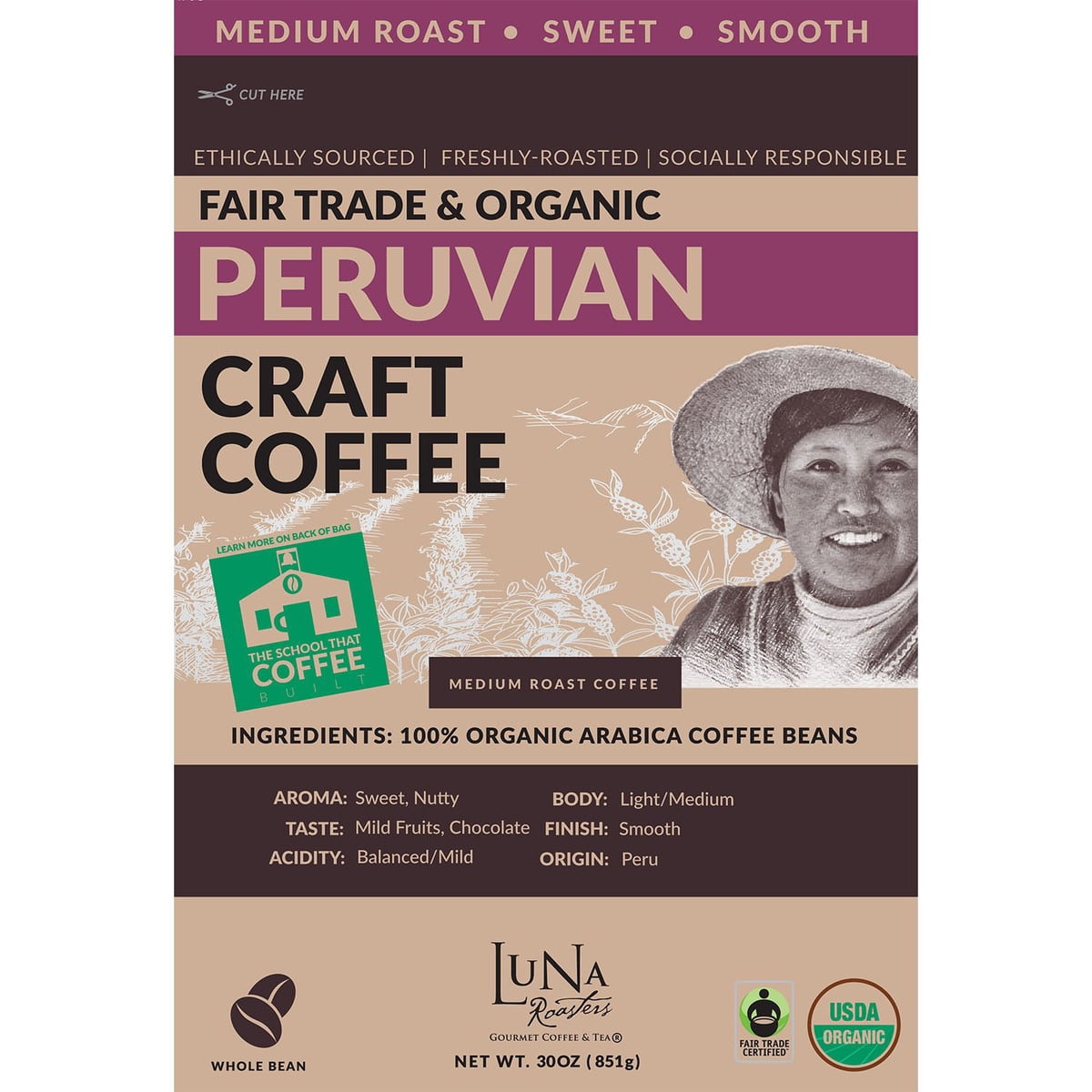 미국직구 Luna Roasters Medium 커피 850g / Luna Roasters Medium Roast Organic Peruvian Whole Bean 2