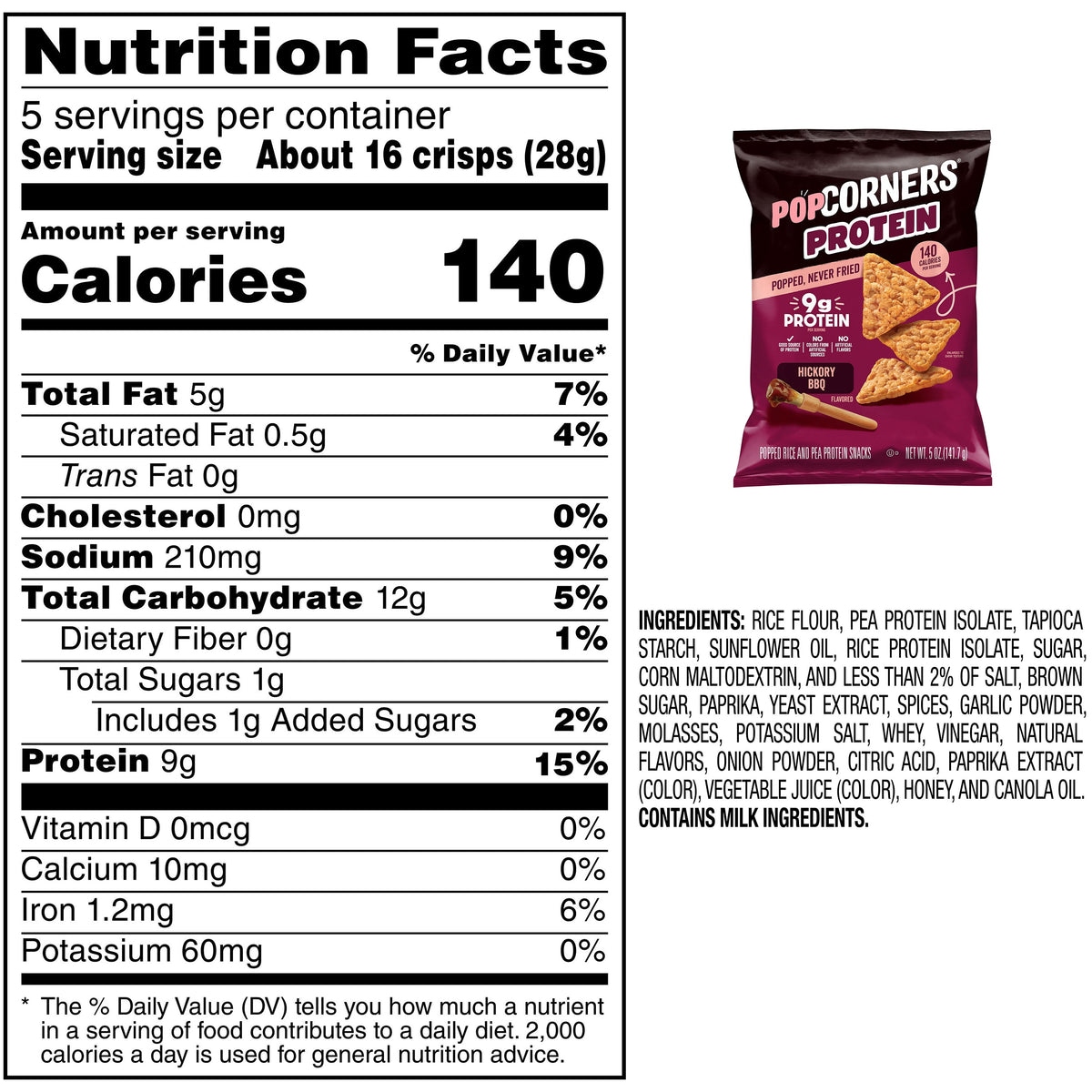 미국직구 PopCorners 142g 2팩 / PopCorners 9g Protein, No Artificial Colors, Hickory BBQ Popped  3