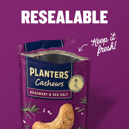 미국직구 플랜터스 Rosemary & Sea Salt Flavored Whole Cashews, Plant Based Protein Snacks for Adults, On-The-Go, Gluten Free, 5 oz Resealable Package