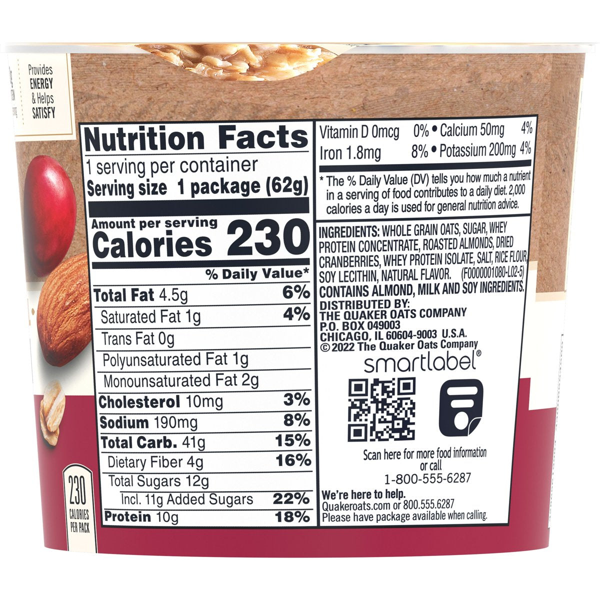 미국직구 Quaker Select Starts 견과 62g 2팩 / Quaker Select Starts Cranberry Almond Protein Instan 3