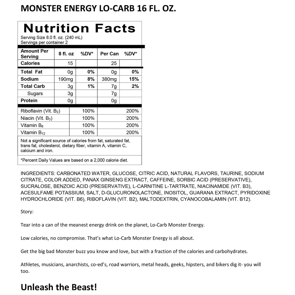 미국직구 Monster Energy Drink, Lo-Carb, 16 fl oz, 24 ct