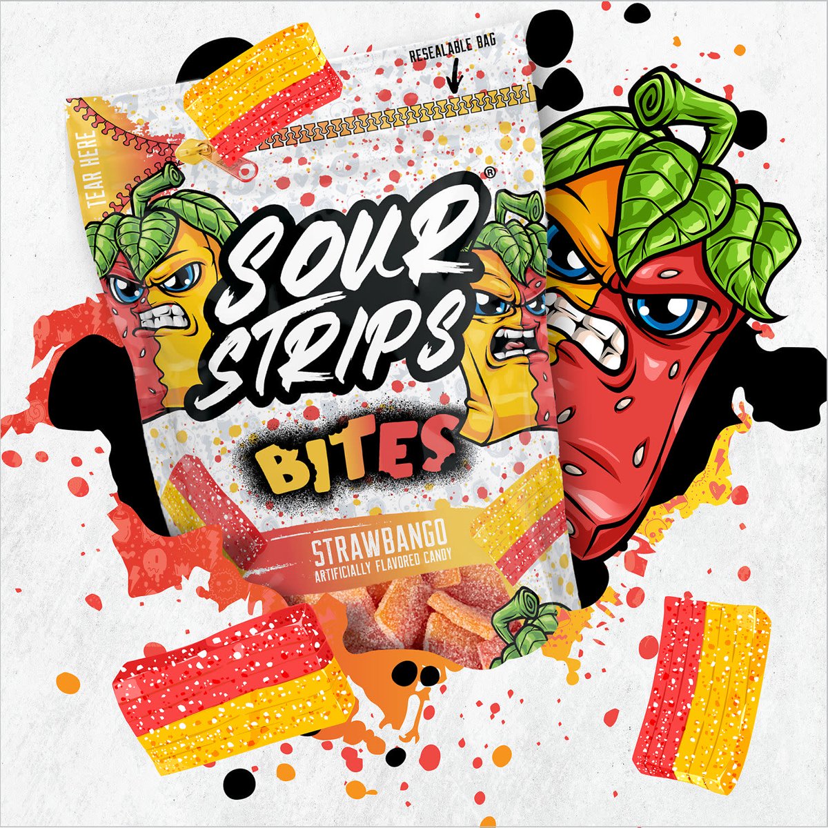 미국직구 SOUR STRIPS Bites 캔디 180g 2팩 / SOUR STRIPS Bites Strawbango Flavored Chewy, Candy Bag 5