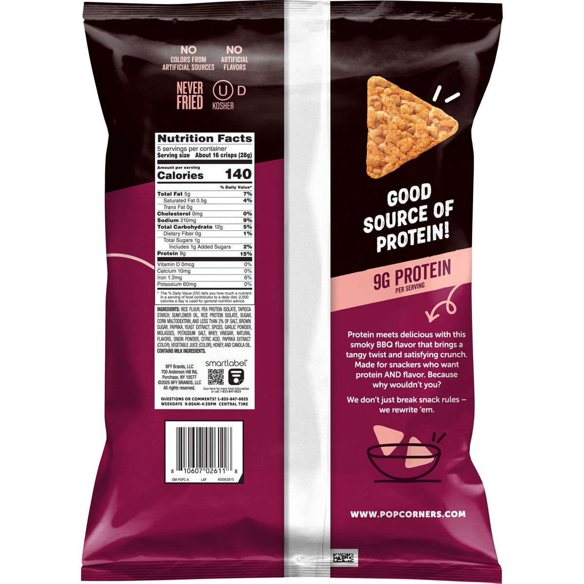 미국직구 PopCorners 142g 2팩 / PopCorners 9g Protein, No Artificial Colors, Hickory BBQ Popped  2