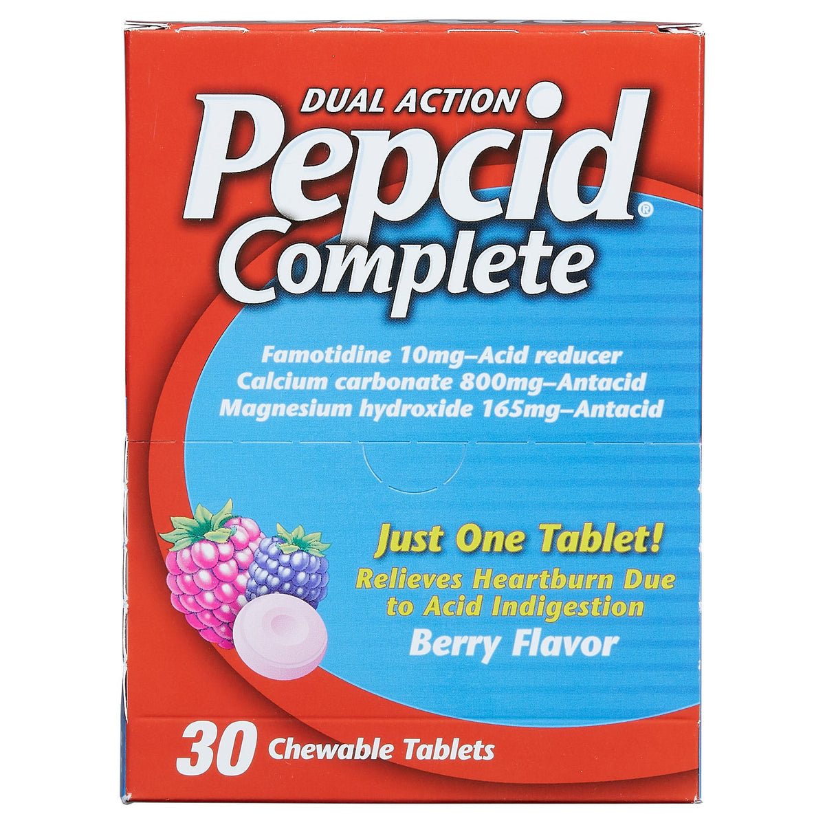 미국직구 펩시드 제산제 Pepcid Complete Dual Action Acid Reducer and Antacid, Chewable Tablet, Berry, Dispenser Pack, 30-count