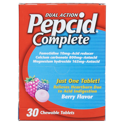 미국직구 펩시드 제산제 Pepcid Complete Dual Action Acid Reducer and Antacid, Chewable Tablet, Berry, Dispenser Pack, 30-count