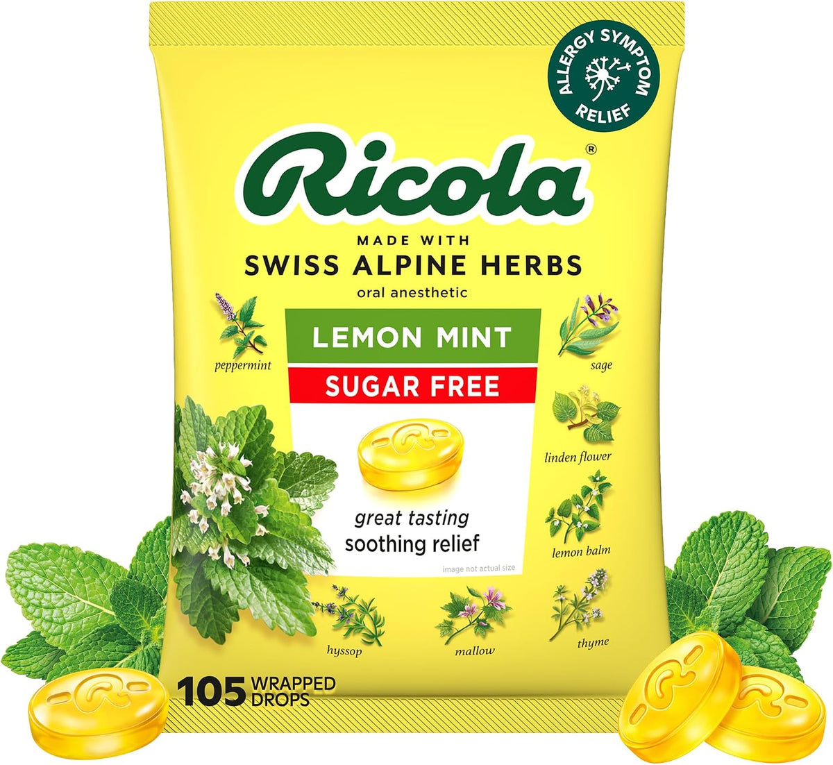 미국직구 리콜라 무설탕 레몬민트 허브 드롭스 105개입 Ricola Sugar Free Lemon Mint Herbal Throat Drops, 105 Count