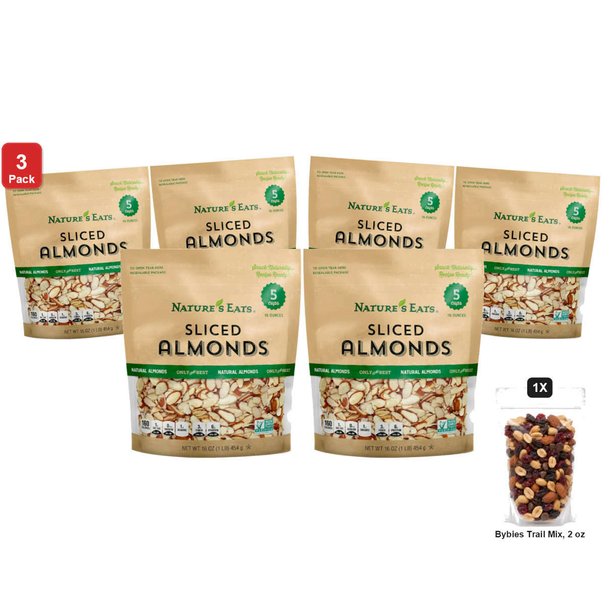 미국직구 3 Pack Nature's 견과 454g 3팩 / 3 Pack | Nature's Eats Sliced Almonds, 2 Bags x 454g Each, with By 1