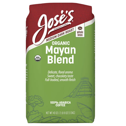 미국직구 Jose's Organic Mayan Blend Whole Bean Coffee, Medium Dark Roast, 2.5 lbs