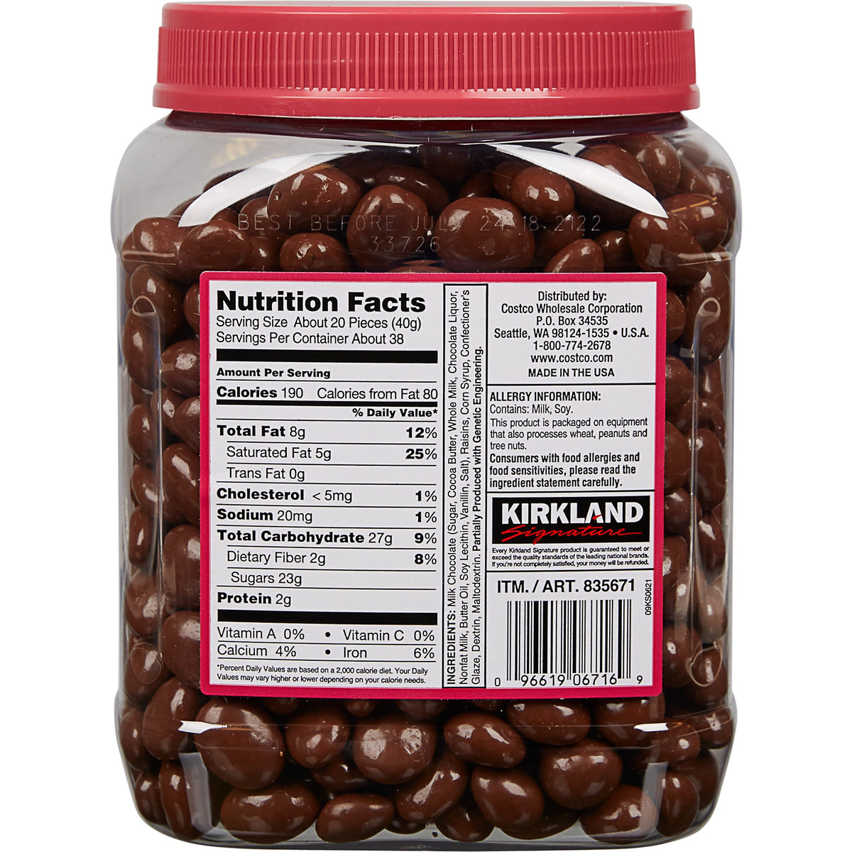 미국직구 Kirkland Signature Milk Chocolate Covered Raisins, 54 oz