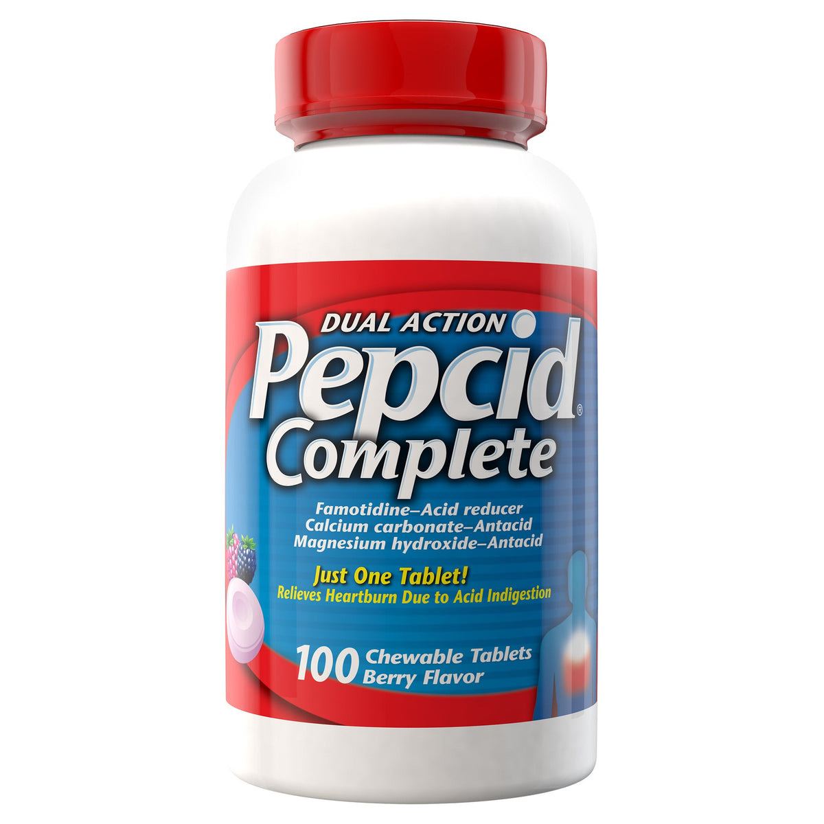 미국직구 펩시드 제산제 Pepcid Complete Dual Action Acid Reducer + Antacid, 100 Chewable Berry Tablets