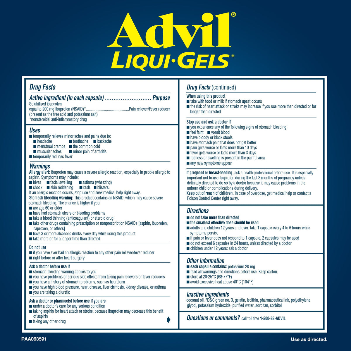 미국직구 애드빌 상비약 Advil Liqui-Gels Ibuprofen 200 mg., Pain Reliever, Fever Reducer, 240 Liqui-Gel Capsules