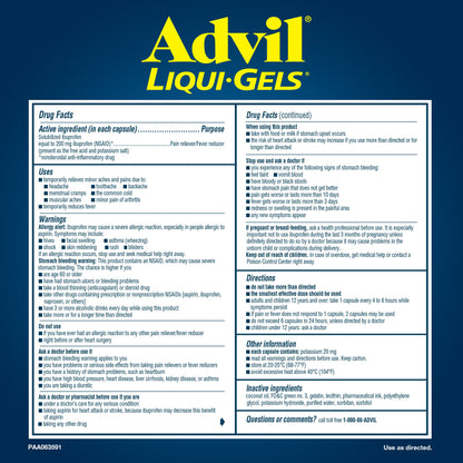 미국직구 애드빌 상비약 Advil Liqui-Gels Ibuprofen 200 mg., Pain Reliever, Fever Reducer, 240 Liqui-Gel Capsules