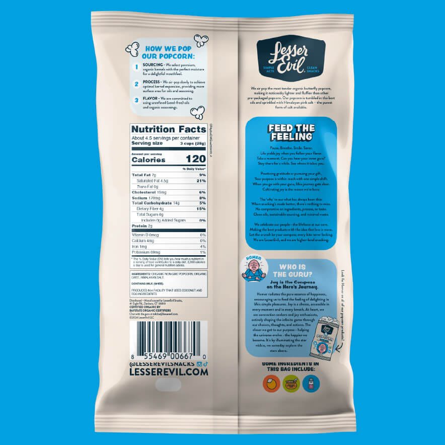 미국직구 130g 12팩 / (Pack Of 12) Lesser Evil Popcorn Oh My Ghee Organic 130g 2