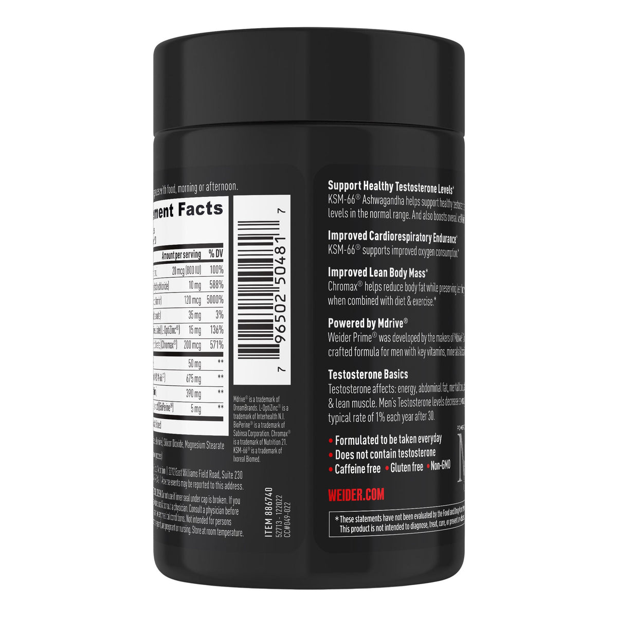 미국직구 영양제 Weider Prime Testosterone Support, 120 Capsules