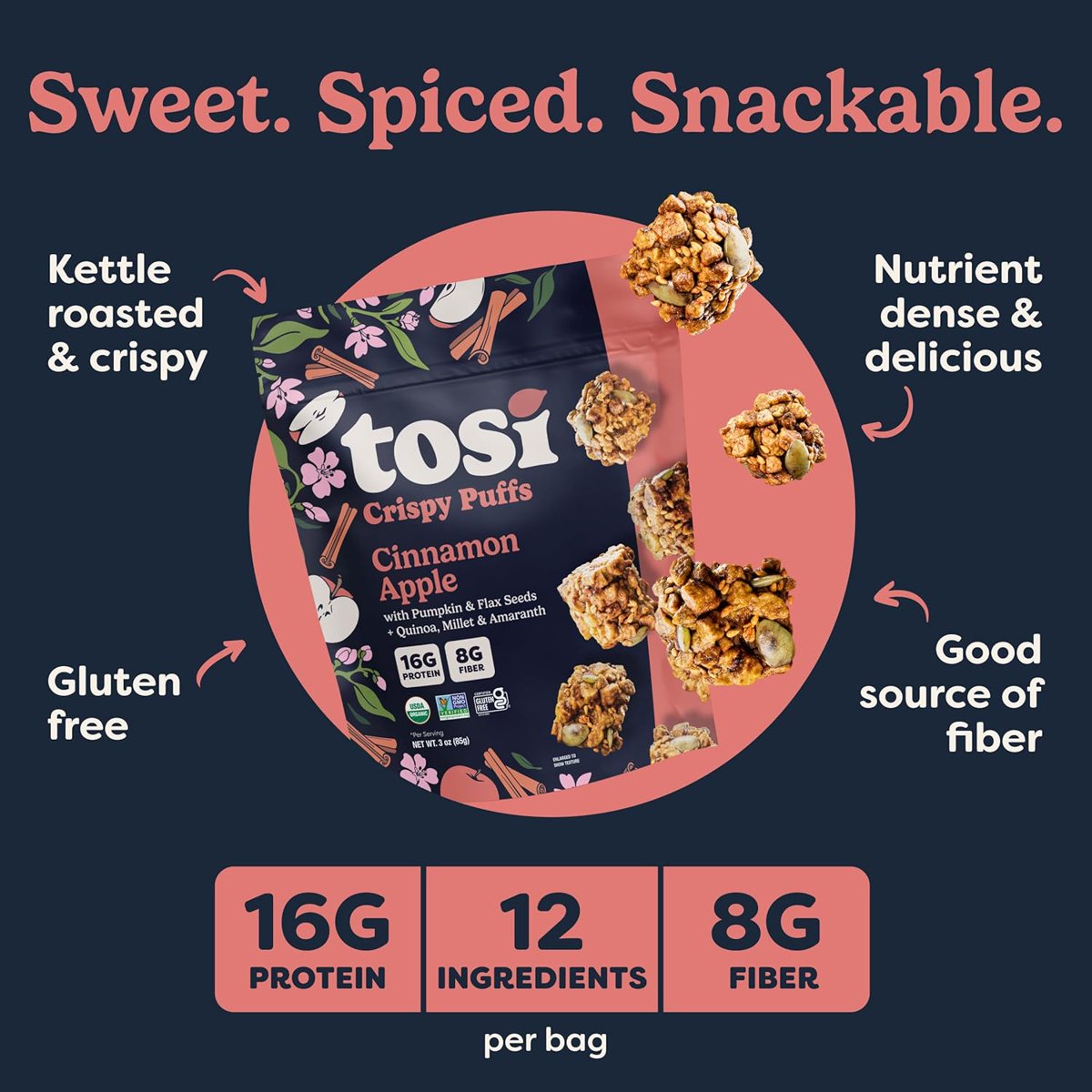 미국직구 85g 12팩 / (Pack Of 12) Tosi Puffs Crispy Cinnamon Apple 85g 3