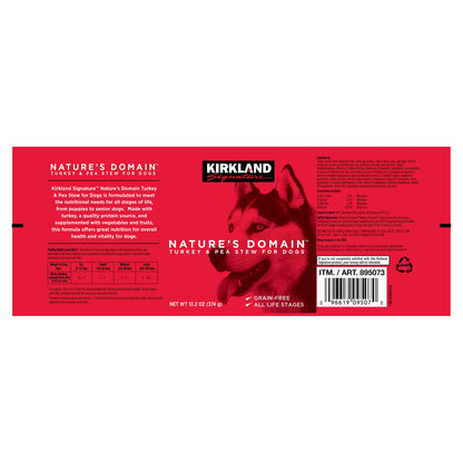미국직구 커클랜드 강아지 사료 Kirkland Signature Nature's Domain Canned Dog Food, Turkey & Pea Stew, 13.2 oz, 24-count