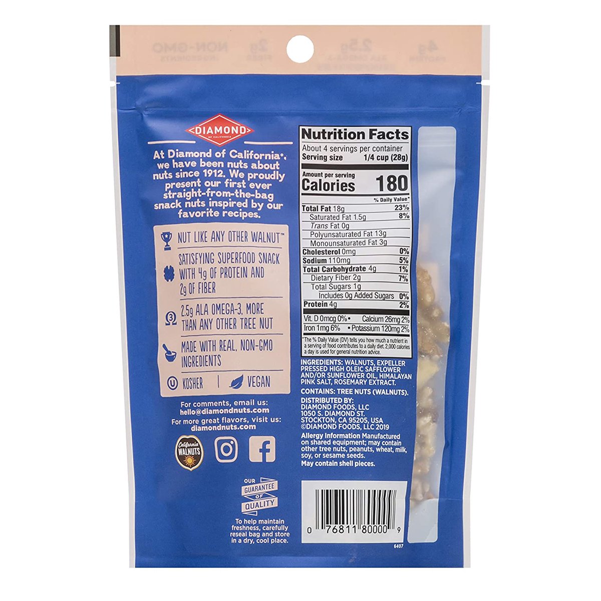 미국직구 Diamond of California 견과 113g / Diamond of California Himalayan Pink Salt Walnuts, 4  2