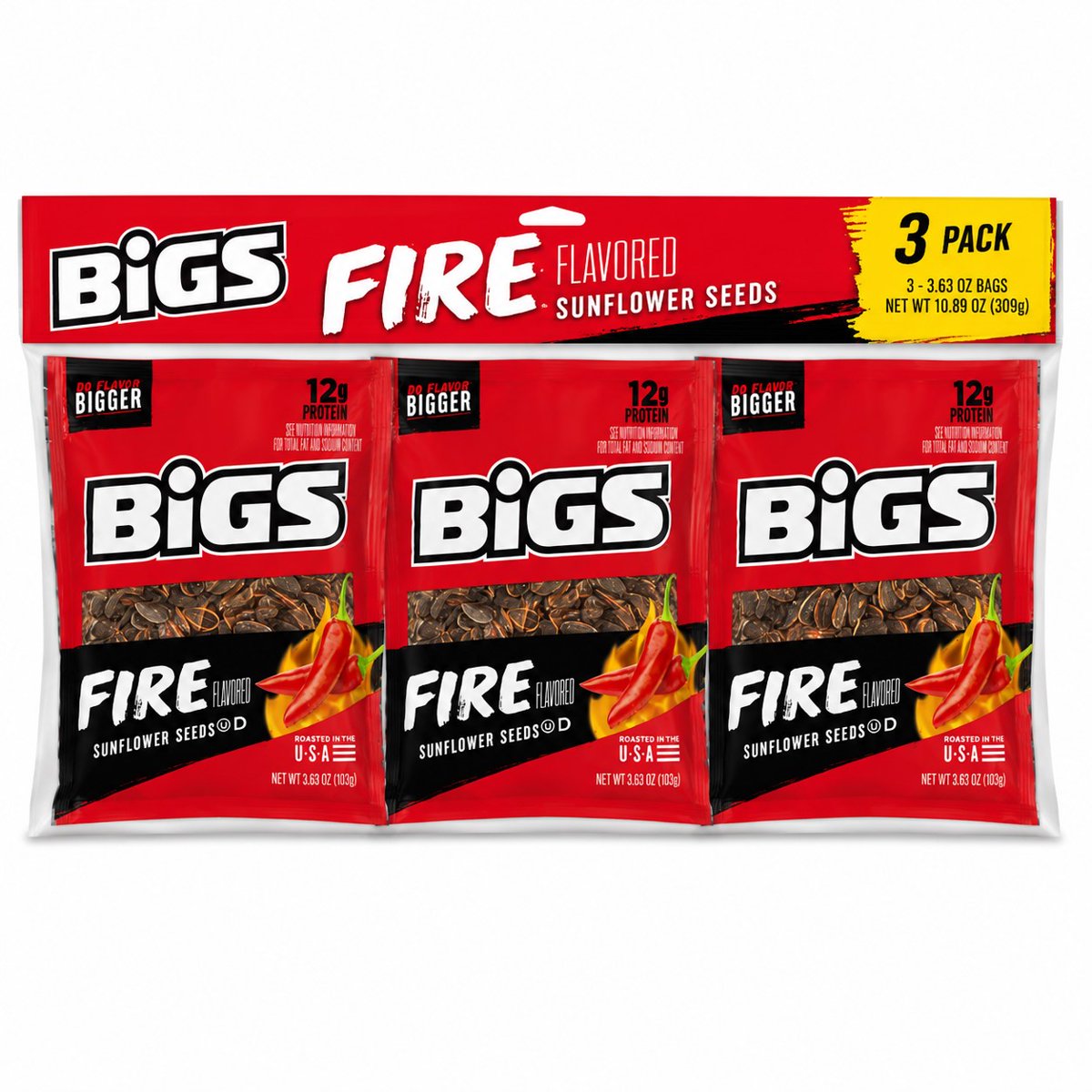 미국직구 BIGS Fire Flavored 103g 3팩 / BIGS Fire Flavored Sunflower Seeds, Spicy Roasted Snack, 4