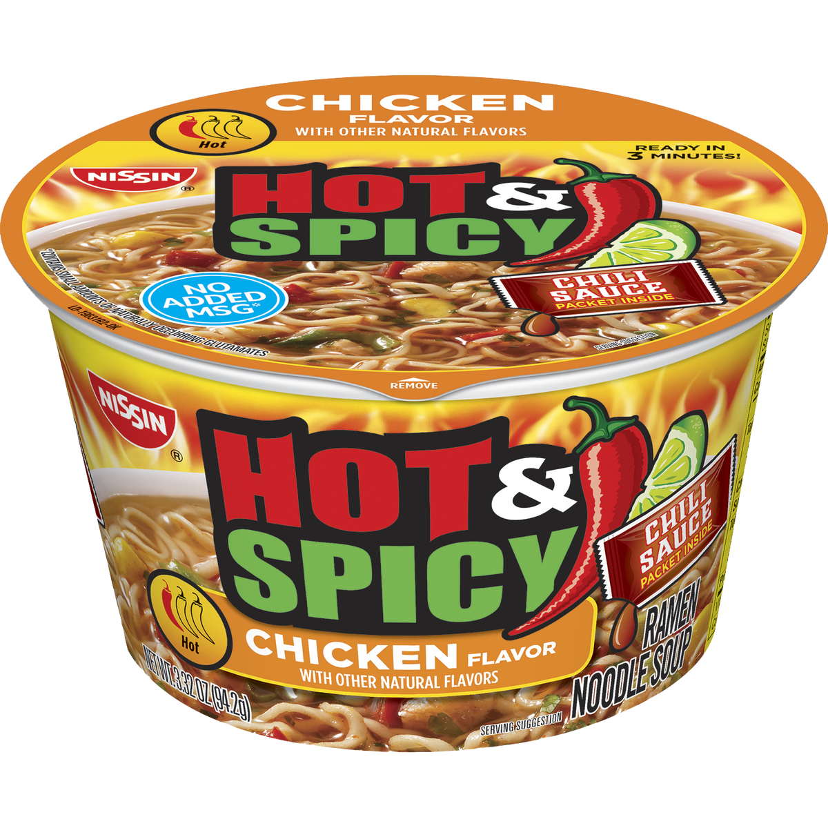 미국직구 Nissin Hot & Spicy Ramen Noodle Bowl, 3.32 oz, 18 ct