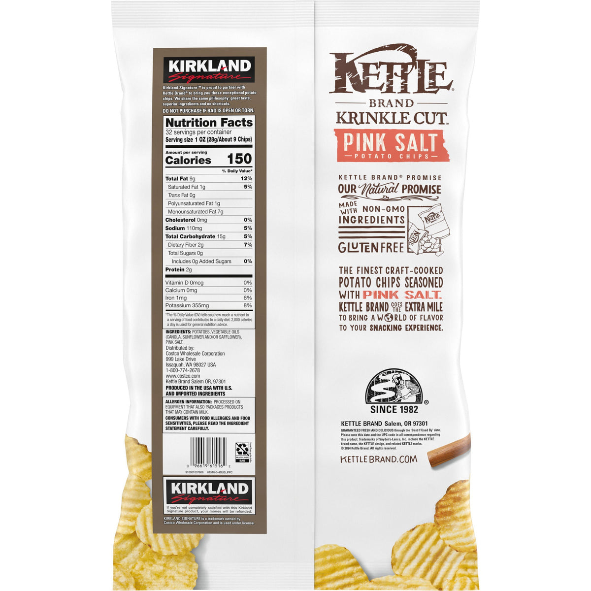 미국직구 Kirkland Signature Krinkle Cut Kettle Chips, Himalayan Salt, 32 oz