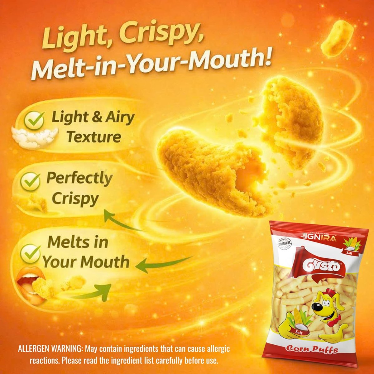 미국직구 Gusto Salted Corn 85g / Gusto Salted Corn Puffs from IGNIRA, Crunchy Corn Puffs Snack 4