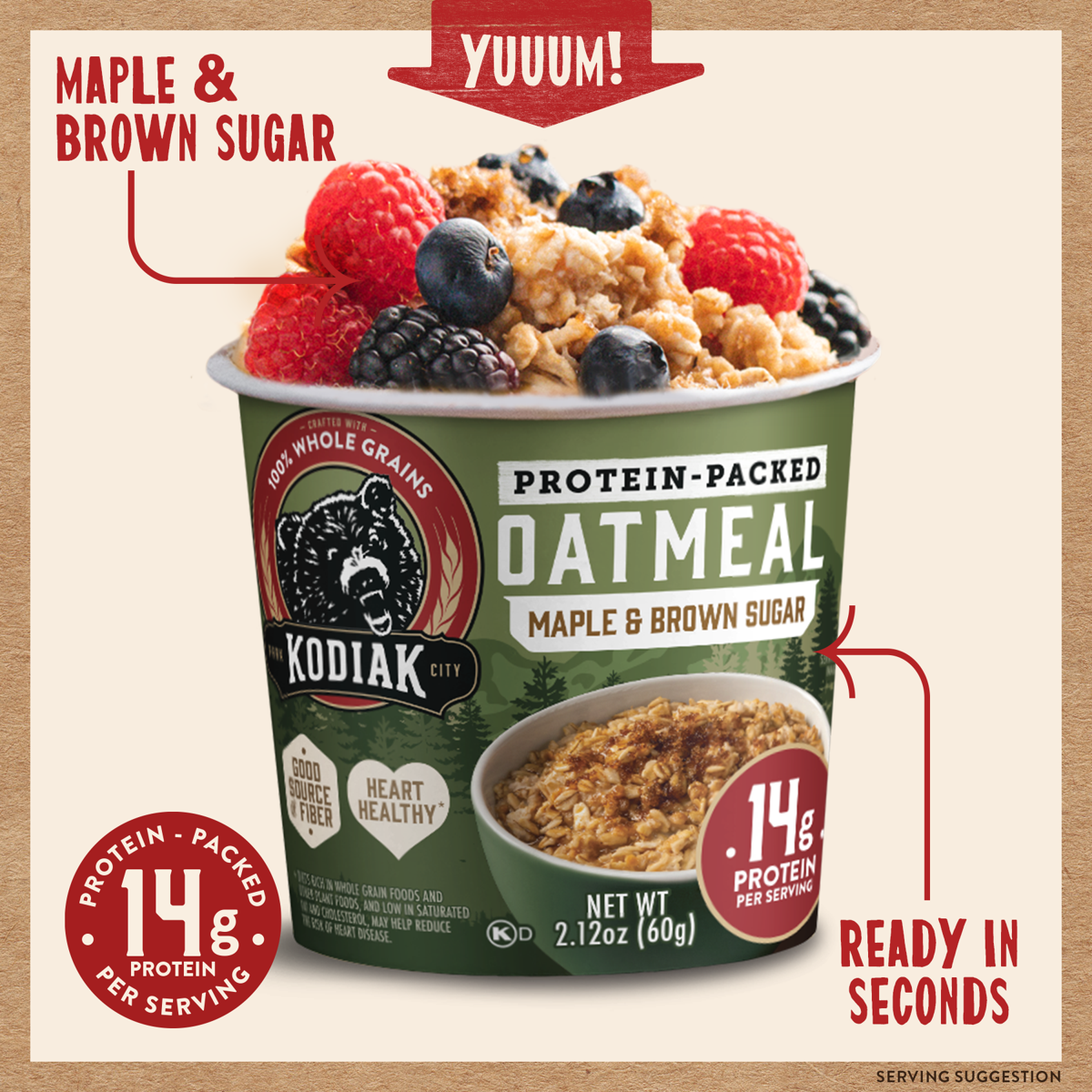 미국직구 Kodiak Protein-Packed Maple 60g 2팩 / Kodiak Protein-Packed Maple Brown Sugar Instant  5