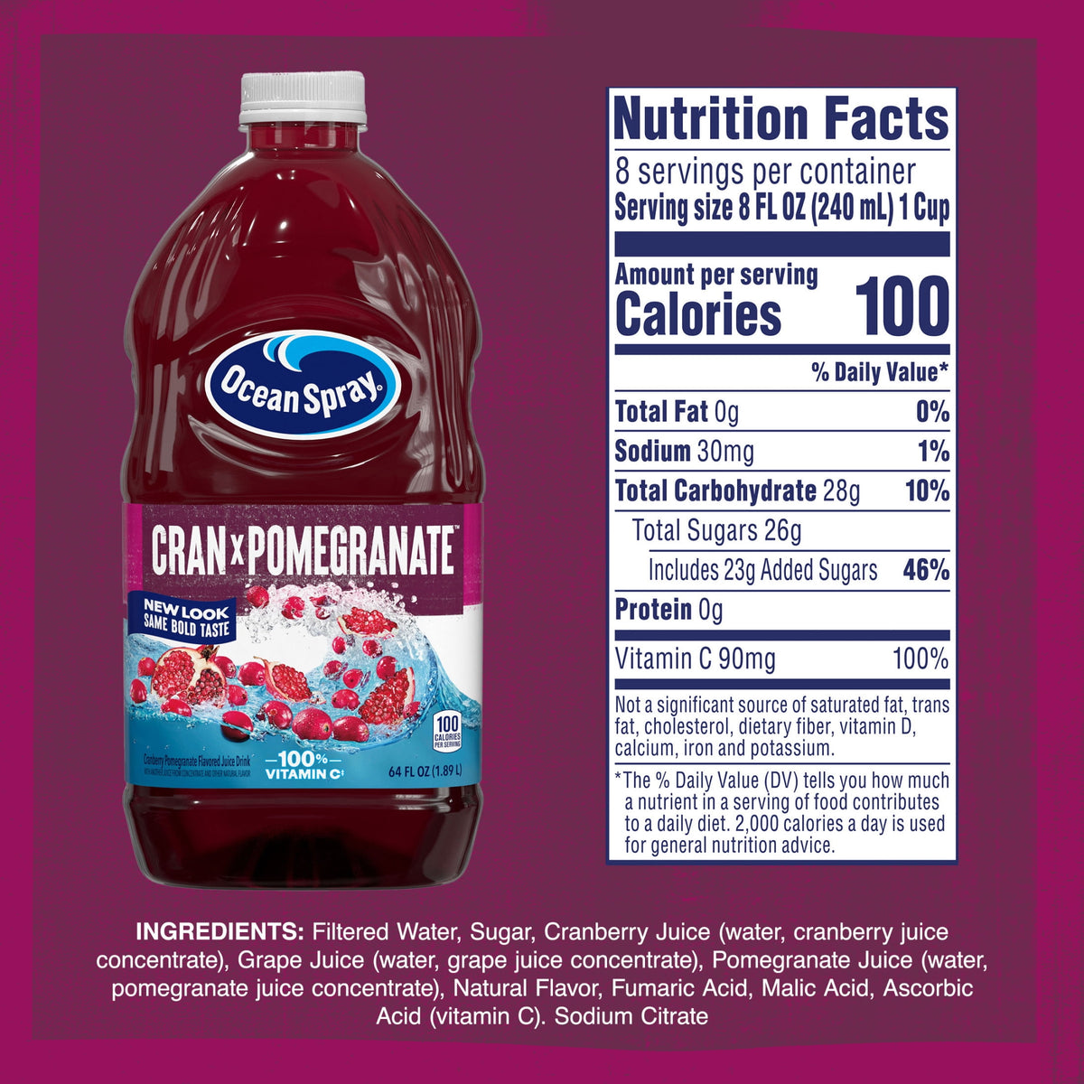 미국직구 오션스프레이 ® Cran-Pomegranate™ Cranberry Pomegranate Juice Drink, 64 fl oz Bottle