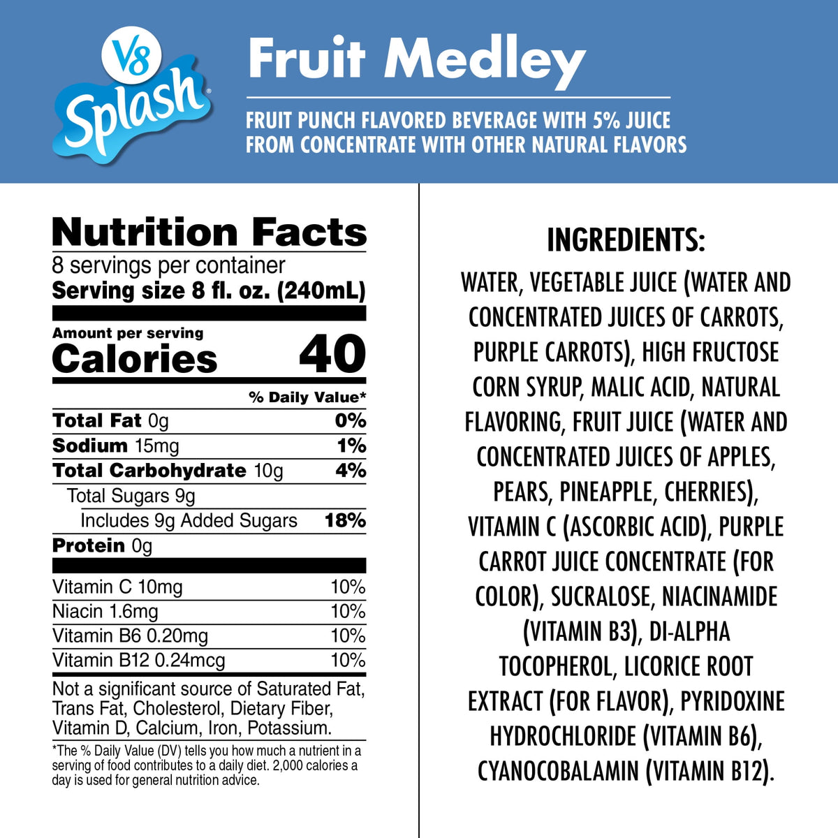 미국직구 V8 Splash Fruit Medley Flavored Beverage, 64 fl oz Bottle