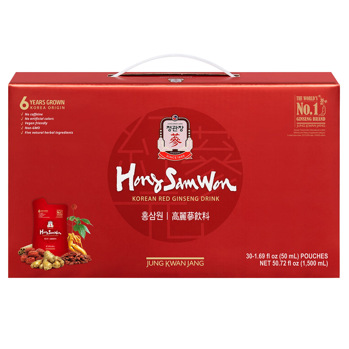 미국직구 Hong Sam Won Korean Red Ginseng Drink, 1.69 fl oz, 30 ct