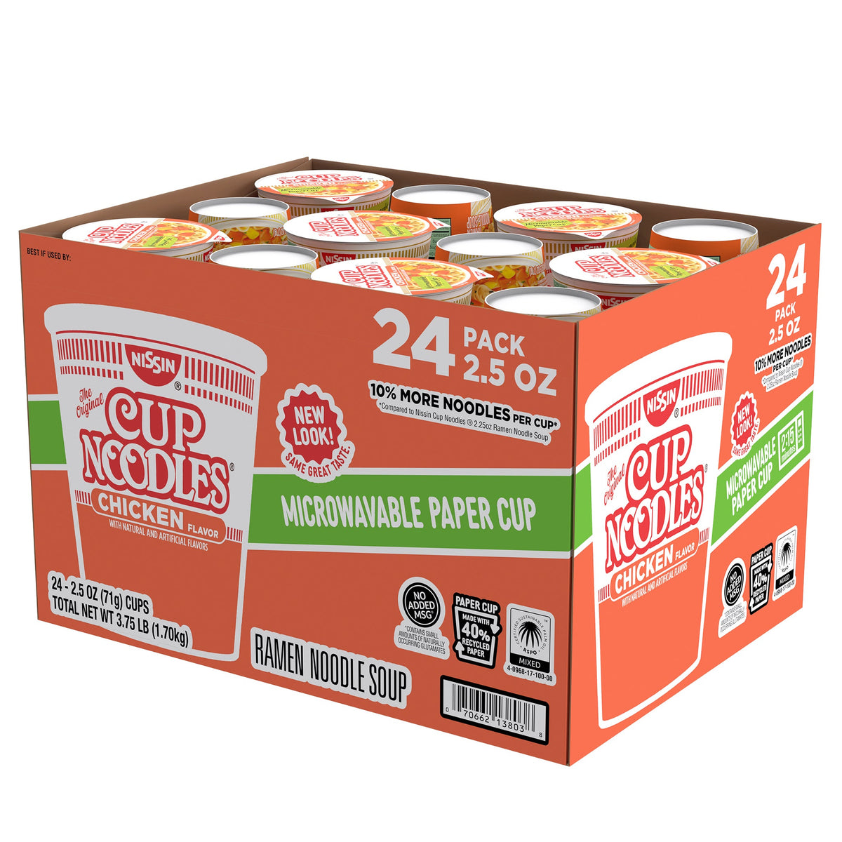 미국직구 Nissin Cup Noodles Flavored Soup, Chicken, 2.5 oz, 24 ct
