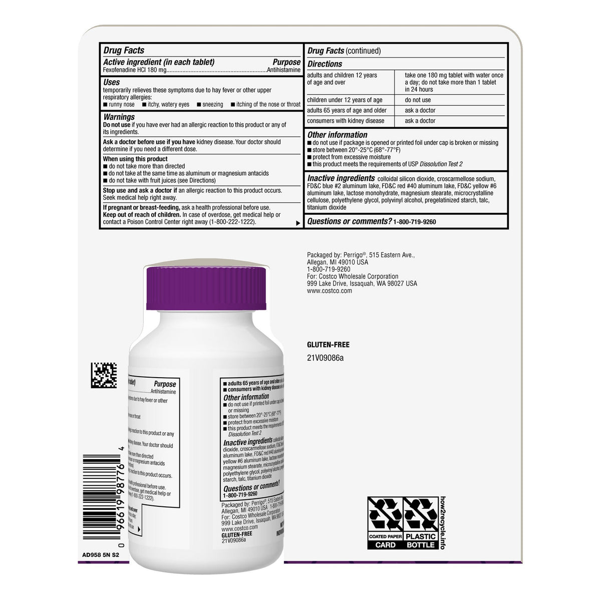 미국직구 커클랜드 알레르기약 Kirkland Signature Aller-Fex Antihistamine 180 mg., 180 Tablets