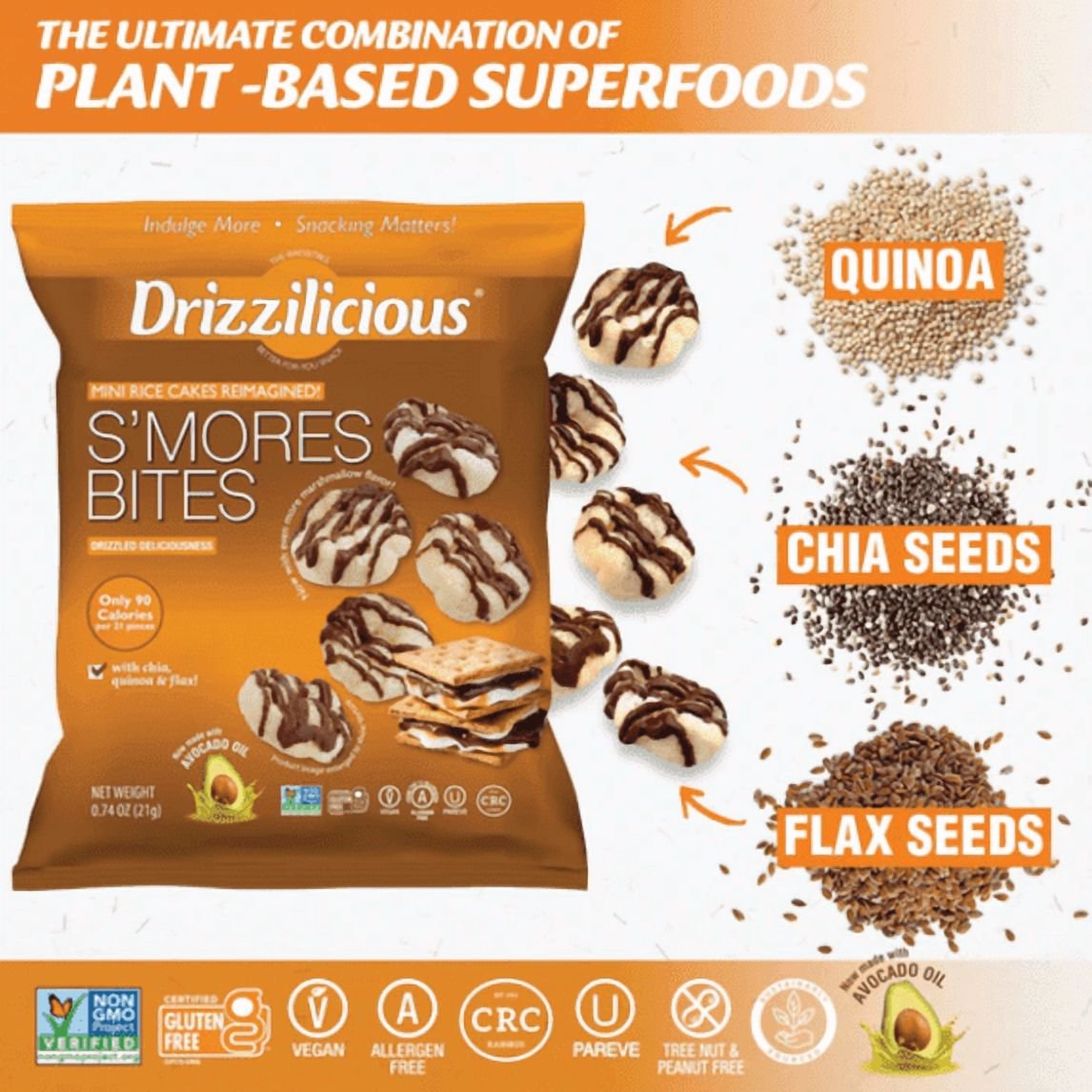 미국직구 2 pack Drizzilicious 21g 2팩 / 2 pack Drizzilicious S'mores Mini Rice Cake Gluten Free 4