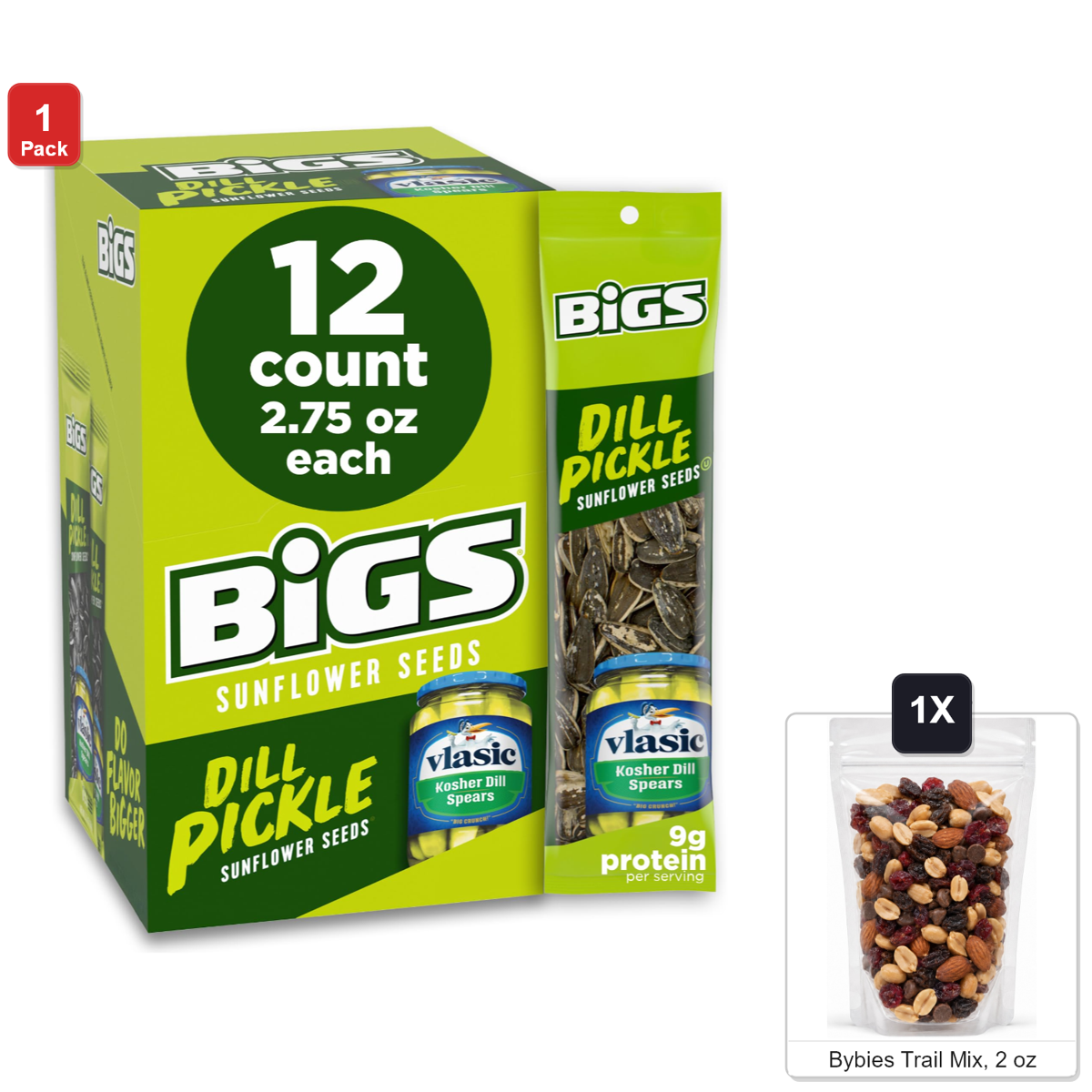 미국직구 BIGS Sunflower Seeds 78g / BIGS Sunflower Seeds, Dill Pickle, 12 Bags x 78g Each, with Bybies T 1