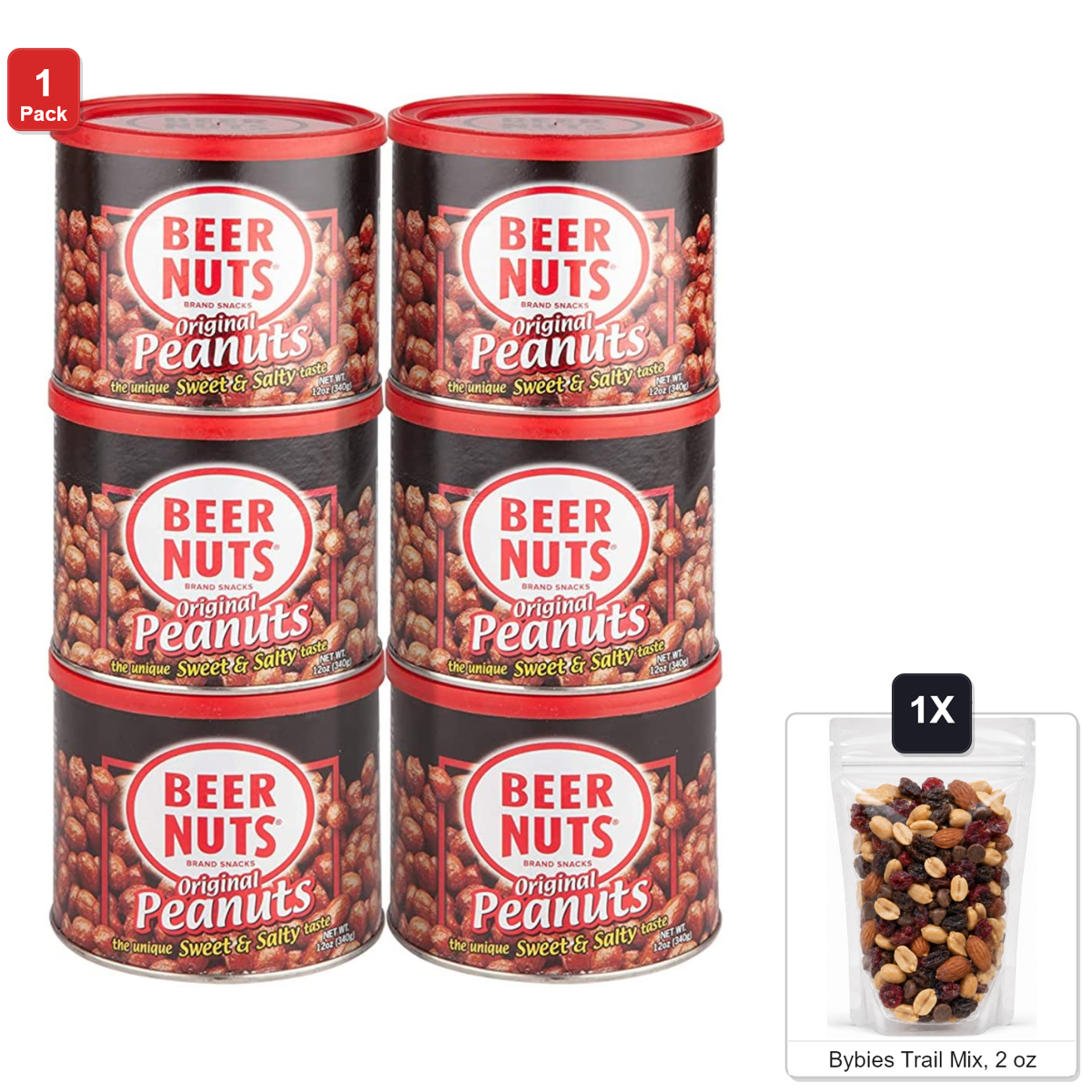 미국직구 Beer 견과 340g / Beer Nuts Original Peanuts, 6 Cans x 340g Each, with Bybies Trail Mix 1