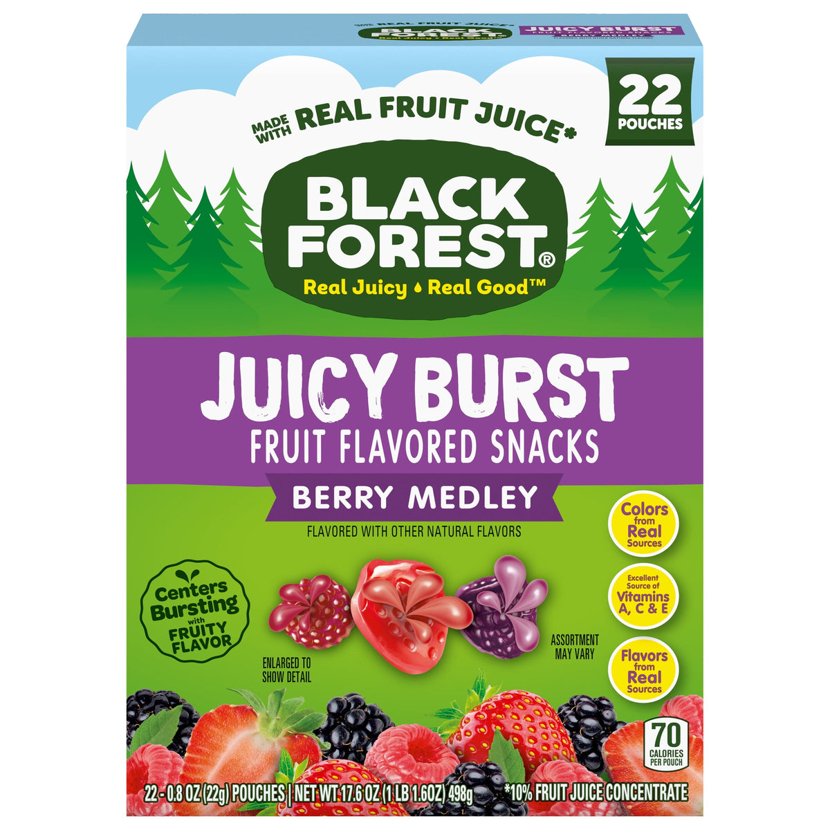 미국직구 블랙포레스트 Juicy Burst Fruit Flavored Snacks, Berry Medley, 0.8 oz, 22 Count